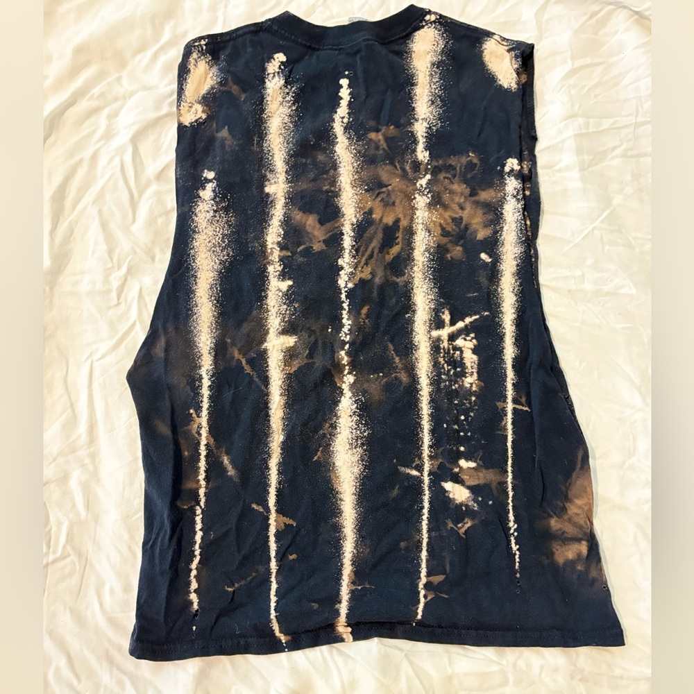 Ramones black bleach tie dye screen print green sleeveless T shirt - Picture 2 of 3
